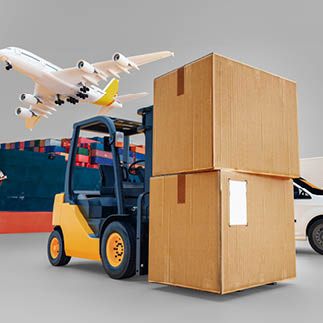 Global business of Container Cargo freight train for logistic import export, Business logistics concept , Air cargo trucking , maritime shipping , On-time delivery. 3d rendering.