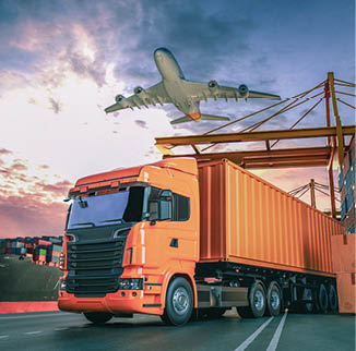 Transportation and logistics of Container Cargo ship and Cargo plane. 3d rendering and illustration.