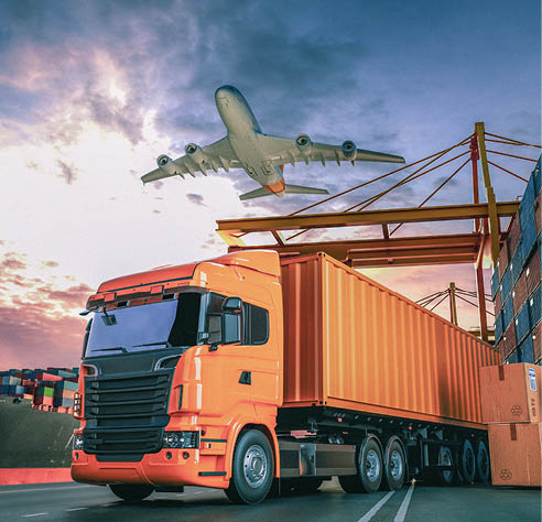 Transportation and logistics of Container Cargo ship and Cargo plane. 3d rendering and illustration.