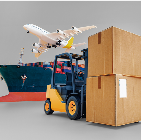 Global business of Container Cargo freight train for logistic import export, Business logistics concept , Air cargo trucking , maritime shipping , On-time delivery. 3d rendering.