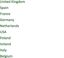 United Kingdom Spain France Germany Netherlands USA Poland Ireland Italy Belgium