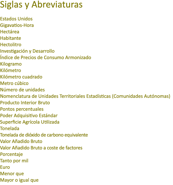 Siglas y Abreviaturas Estados Unidos Gigavatios Hora Hect rea Habitante Hectolitro Investigaci n y Desarrollo ndice ...