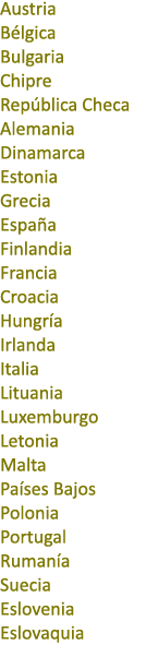Austria B lgica Bulgaria Chipre Rep blica Checa Alemania Dinamarca Estonia Grecia Espa a Finlandia Francia Croacia Hu...