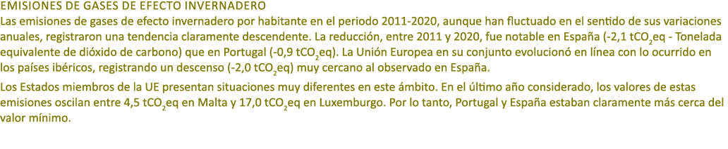EMISIONES DE GASES DE EFECTO INVERNADERO Las emisiones de gases de efecto invernadero por habitante en el periodo 201...
