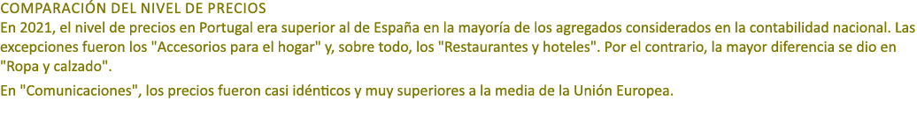 COMPARACI N DEL NIVEL DE PRECIOS En 2021, el nivel de precios en Portugal era superior al de Espa a en la mayor a de ...