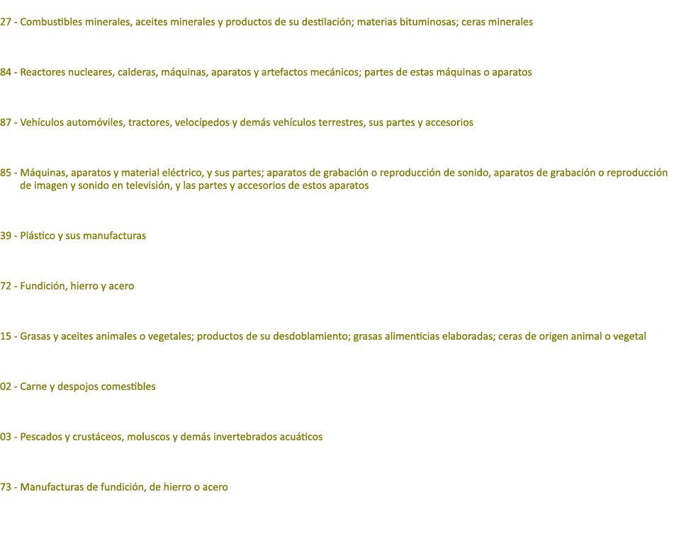  27 Combustibles minerales, aceites minerales y productos de su destilaci n; materias bituminosas; ceras minerales 84...
