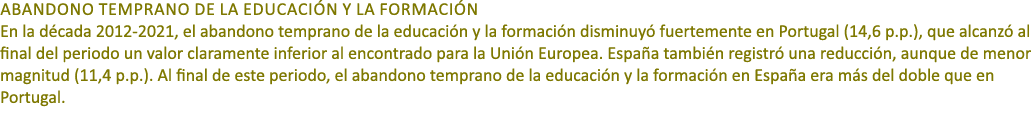Abandono TEMPRANO de la educaci n y la formaci n En la d cada 2012 2021, el abandono temprano de la educaci n y la fo...