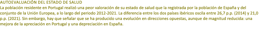 AUTOEVALUACI N DEL ESTADO DE SALUD La poblaci n residente en Portugal realiz una peor valoraci n de su estado de sal...