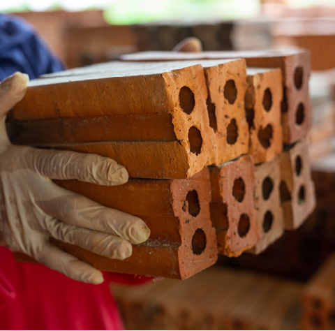 Brick piles placed on the factory floor.