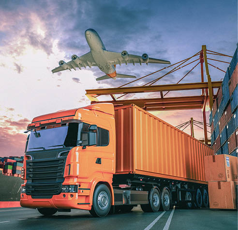 Transportation and logistics of Container Cargo ship and Cargo plane. 3d rendering and illustration.