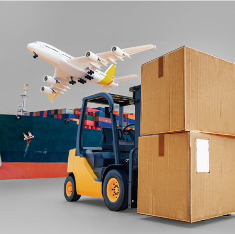 Global business of Container Cargo freight train for logistic import export, Business logistics concept , Air cargo trucking , maritime shipping , On-time delivery. 3d rendering.