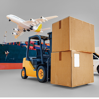 Global business of Container Cargo freight train for logistic import export, Business logistics concept , Air cargo trucking , maritime shipping , On-time delivery. 3d rendering.