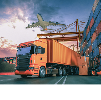 Transportation and logistics of Container Cargo ship and Cargo plane. 3d rendering and illustration.