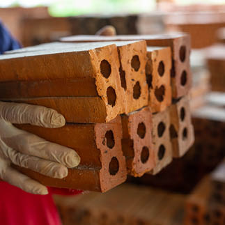 Brick piles placed on the factory floor.