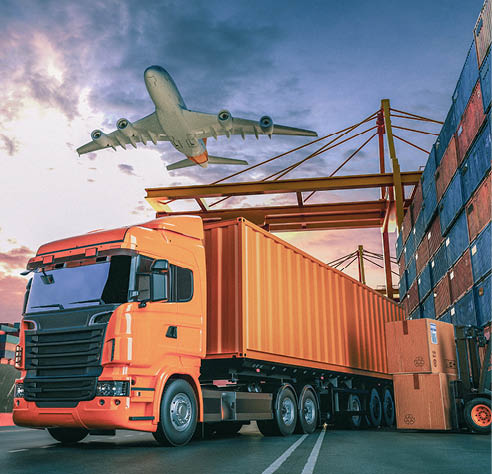 Transportation and logistics of Container Cargo ship and Cargo plane. 3d rendering and illustration.