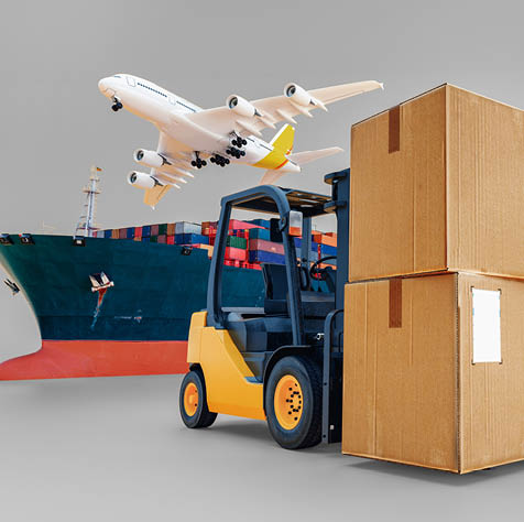 Global business of Container Cargo freight train for logistic import export, Business logistics concept , Air cargo trucking , maritime shipping , On-time delivery. 3d rendering.