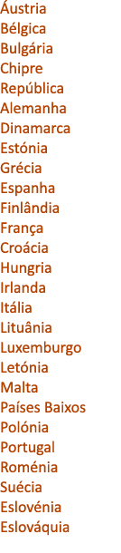  ustria B lgica Bulg ria Chipre Rep blica Alemanha Dinamarca Est nia Gr cia Espanha Finl ndia Fran a Cro cia Hungria ...