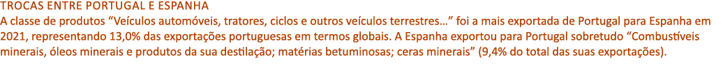 Trocas entre portugal e espanha A classe de produtos “Ve culos autom veis, tratores, ciclos e outros ve culos terrest...