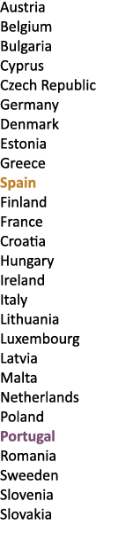 Austria Belgium Bulgaria Cyprus Czech Republic Germany Denmark Estonia Greece Spain Finland France Croatia Hungary Ir...