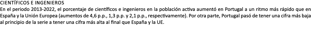 Cient ficos e ingenieros En el periodo 2013 2022, el porcentaje de cient ficos e ingenieros en la poblaci n activa au...