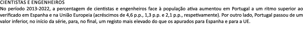 Cientistas e engenheiros No per odo 2013 2022, a percentagem de cientistas e engenheiros face  popula  o ativa aumen...