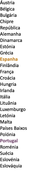  ustria B lgica Bulg ria Chipre Rep blica Alemanha Dinamarca Est nia Gr cia Espanha Finl ndia Fran a Cro cia Hungria ...