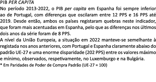 PIB per capita No per odo 2013 2022, o PIB per capita em Espanha foi sempre inferior ao de Portugal, com diferen as q...